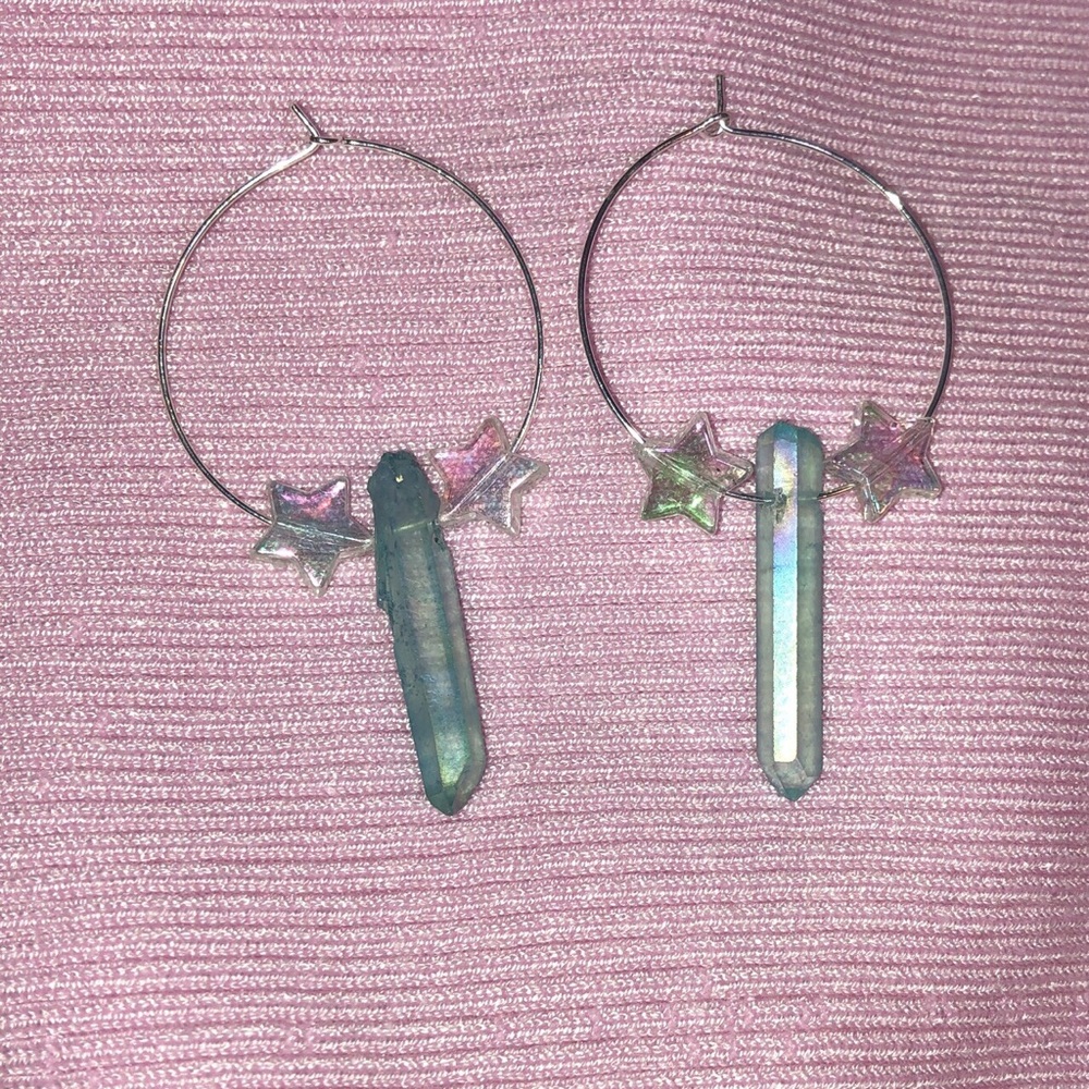 Whimsical Crystal Stars Set of Handmade 35mm Hoops